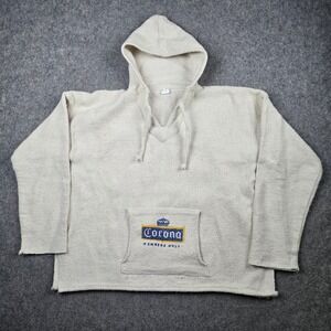Corona Baja Hoodie Mens XL White Beach Club Mexico Drug Rug Woven Pullover